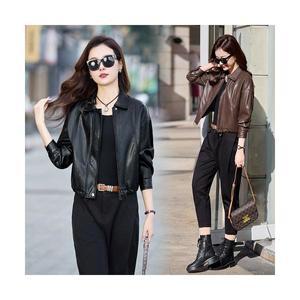 여성코트 가죽 코트 봄 가을 숏라이더 PU재킷 OOTD3