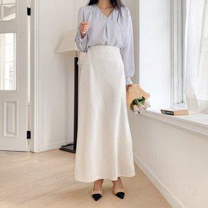 샵앤) 봄 여성 진주 플레어 새틴 롱 스커트 SIU-WSK-4093-아이보리