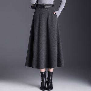 여성 세련도도녀 정장 스커트 그레이 체크 모직 겨울 하이웨스트 A라인 롱 OOTD4