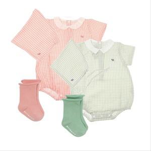 [HP블루독베이비]25년SS(쁘띠체크세트바디슈트+양말세트택1B4537004007/08)