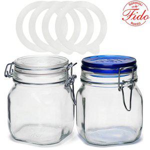갤러리아 보르미올리 유리 밀폐용기 투명 750ml 1P+블루 750ml 1P+패킹 4P