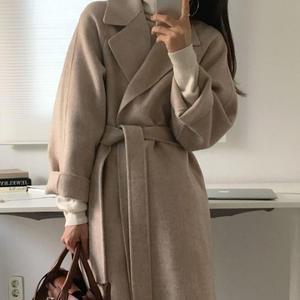 [IXHJ8QC4_4B]모직 롱 코트 루즈핏 로브 아우터 베이지