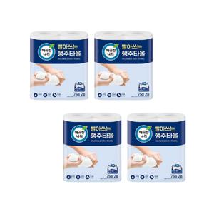 깨끗한나라 빨아쓰는 행주타올 75매 X 2롤 X 4팩 간편한 위생적인 도톰한 무형광 원단 캠핑 주방