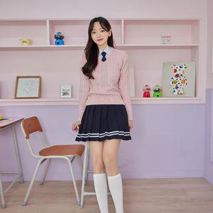 교복몰 백합 주름 치마 화이트투라인네이비학생복 스커트