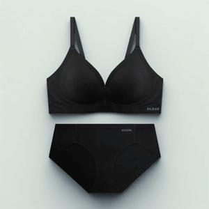 게스언더웨어 쿨메쉬 볼륨 심리스 브라 팬티 편안한 세트 - 블랙