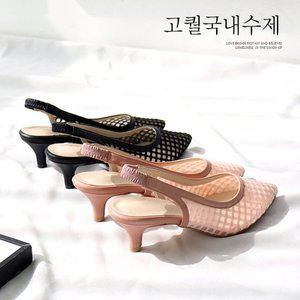 [바닐라슈] 크로미 네트망사 백밴딩 슬링백힐(5cm)