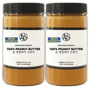 순 땅콩버터 크런치 1.5kg X 2개 무첨가 무설탕 100  피넛버터 견과류 땅콩잼