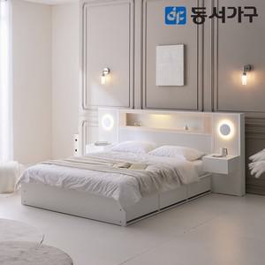 미휴컴포트 편백나무 LED 수납 호텔 침대 K+협탁2EA 프레임 DF645316
