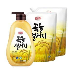 트리오 곡물설거지 우리현미 주방세제 750ml+1.2L 2개