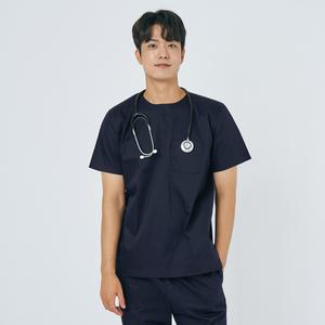 남성 쿨스판 크루넥 스크럽 상의 간호사 의사 병원 수술복 (네이비)