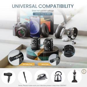 LENCENT 범용 여행용 어댑터  USB 포트 2 개  3 타입 C  30W 고속 충전 전원 2500W  EU  USA  플매트 카펫