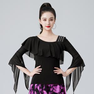 여성 라틴 왈츠 댄스복 줌바 라인 댄스스포츠 상의 연습 공연복