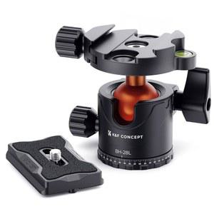 K&F 컨셉 프로페셔널 28mm 메탈 삼각대 볼 헤드 360도 회전 파노라마, 1/4인치 퀵 릴리스 플레이트 버블 레벨, 최대 22파운드 삼각대 모노포드 슬라이더 카메라 캠코더 제공