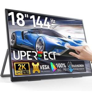 UPECT 2K 144HZ 휴대용 모니터 터치스크린 18인치 2560X1600 QHD 100% DCI P3 노트북 프리싱크 HDR 게이밍 및 180 조절 가능하고 슬림한 프레임리스 세컨드 PC폰용