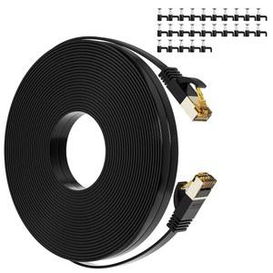 Mygatti Cat 7 이더넷 케이블 50 FT, Cat7 플랫 고속 10Gbps 600MHz 실드 인터넷 네트워크 패치 블랙 코드, 울트라 슬림 RJ45 LAN 케이블, PS5, 모뎀, 라우터, LAN, 컴퓨터용 25개 클립 포함
