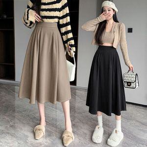 여성 세련도도녀 정장 스커트 모직 하이웨스트 추동 미디움 A라인 롱 OOTD4