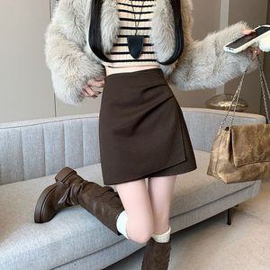 여성 세련도도녀 정장 스커트 추동 레터링 모직 하이웨스트 A라인 OOTD4