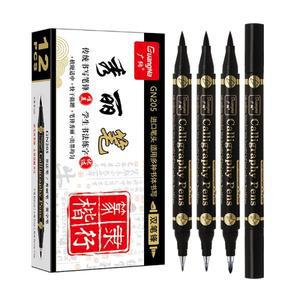 더블 헤드 핸드 레터링 펜, 중화 서예 브러시 펜 세트, 아트 마커, 블랙 잉크, 초보자 글쓰기, 4 사이즈,