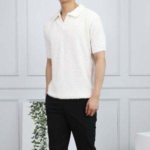 [세컨에디션]남자 부클 뽀글이 반팔 카라 니트_P342458364