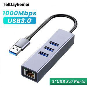 노트북 멀티포트 C타입 컴퓨터용 USB 3.0 허브 to Rj45 기가비트 이더넷 어댑터 RTL8153 1000Mbps 3 포트