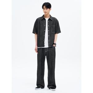 에잇세컨즈 리넨 라이크 와이드핏 밴딩 데님 팬츠 블랙 425421LPC5