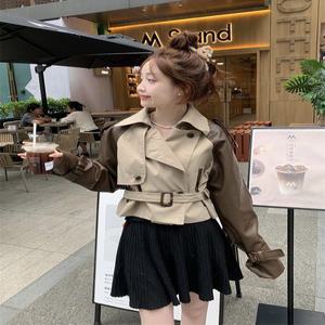 여성용 가죽 코트 잡아주는 레더패치 가을 허리 쇼트 여성 블랙 여자 프렌치 캐주얼 루즈핏 세련되게 트렌