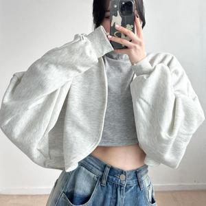 여자 기모볼레로 크롭 박시 퍼프 숏 가디건