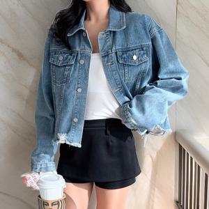 [다잇템] 여자 봄데님 트러거 컷오프 빈티지 카라넥 청자켓