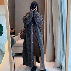 여자 외출 FRO 캐주얼 데일리 가디건 데일리 겨울 롱 스타일 꽈배기 룩