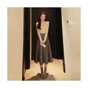 여자 정장 스커트 모직 하이웨스트 추동 체크 플레어 A라인 원픽4