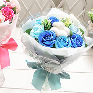 졸업선물 비누꽃다발 코튼 로즈 꽃다발 블루 장미 목화꽃 졸업식 생일 기념일 축하 선물