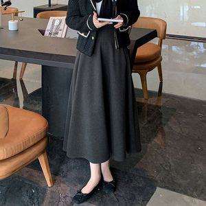 여성 세련도도녀 정장 스커트 모직 추동 미디 기장 슬림 하이웨스트 A라인 롱 OOTD4