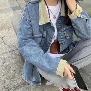 [오노마] ONM 여자 연청 루즈핏 데일리 배색 카라 청 데님 자켓