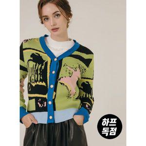 [하프클럽/막스까르띠지오]블루라인 페인팅 브이넥 가디건