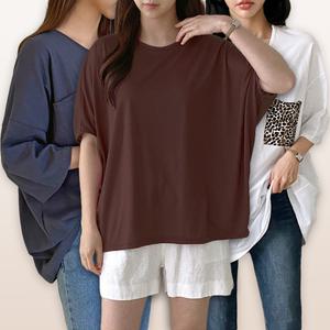 여성큰옷 빅사이즈 가오리 박스 오버핏 롱 티셔츠 중년 마담 봄 여름 중년 미시 엄마