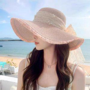레이스 펄 스트랩 여름 모자 여행 밀짚 라탄 썬캡 자외선차단 챙넓은 해변 바캉스 휴양지
