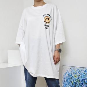 여자 박스핏 라운드 스마일 롱 티셔츠 DMES-TSH-STS14351086