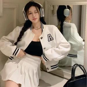 여성숏코트 여자봄코트 A라인 니트 반 아우터 봄가을 숏 야구 재킷 여성 캐주얼 겉옷 높은 허리 안티 에이