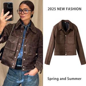 여성숏코트 여자봄코트 A라인 니트 반 아우터 빈티지 스웨이드 옷깃 지퍼 숏 재킷 패션 streetwear 여성 단