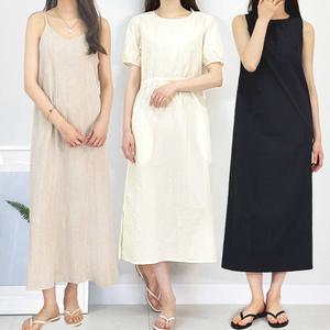 빅사이즈 롱원피스 린넨 나시 민소매 루즈핏 A라인 H라인 뷔스티에 스커트 S~3XL