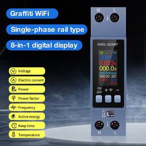 투야 스마트봇KWS-303 Tuya WiFi 전력계 스마트 스위치 8 in1 에너지 미터 85-290V AC 타이머 릴레이 전압