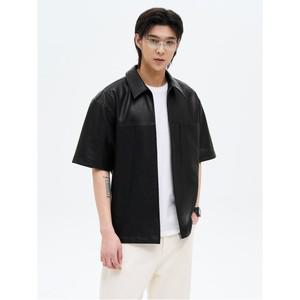페이크 레더 반소매 셔켓  블랙 (21543ZAY25)