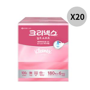 크리넥스 미용티슈 실크소프트 화장지 180매 6입 20팩