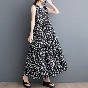 2491664 - 면 패턴 민소매 롱원피스 루즈핏 빅사이즈 여름원피스 린넨원피스 면원피스 40대 50대 100사이즈