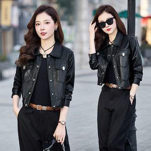 EAMT 여자코트 가죽 무스탕 블랙 레더 숏캐주얼 PU 라이더 재킷 YONG3