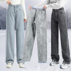 연청 겨울 청바지 와이드청바지 블랙진 기모 여자 데님팬츠 통