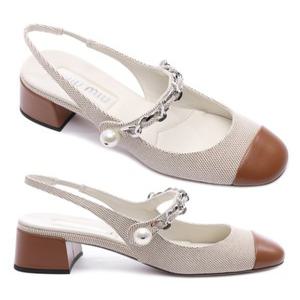 [미우미우]25SS 여성 투톤 캔버스 슬링백 펌프스 (5I045E Q1D F062F F 035 25S)