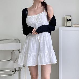 여자 여름 청순룩 레이스 리본 흰색 미니원피스