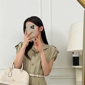 여성 린넨 카라넥 민소매 소매롤업 단추 롱 원피스