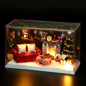DIY 나무 인형 집 미니어처 가구 LED 라이트 키트 크리스마스 코 티 지 주택 어린이위한 장난감 조립 선물 카사